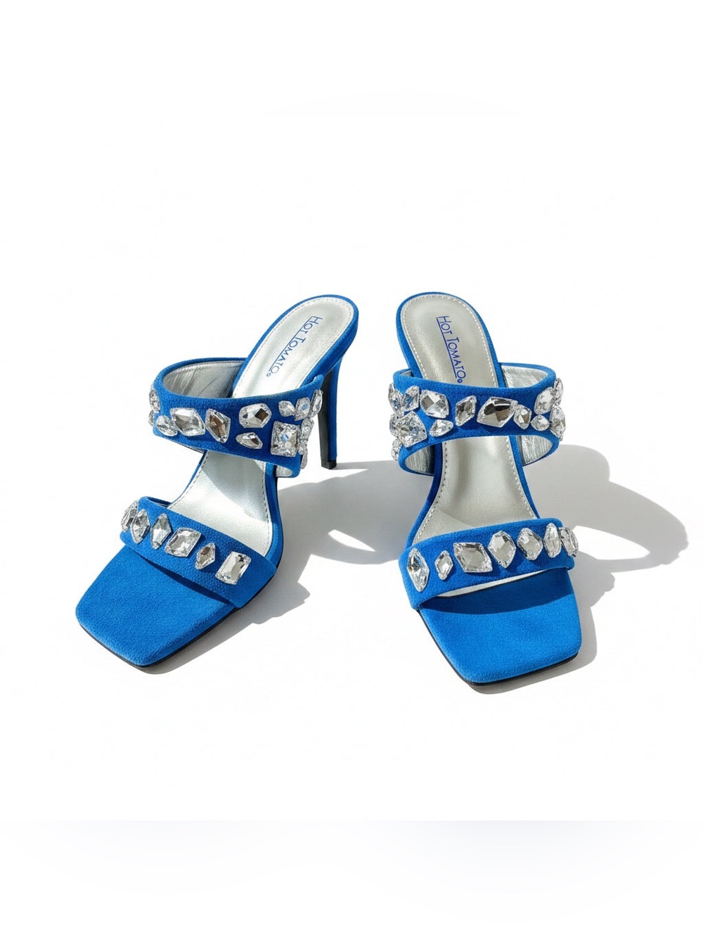 Hot Tomato Embellished Blue Satin High-Heels